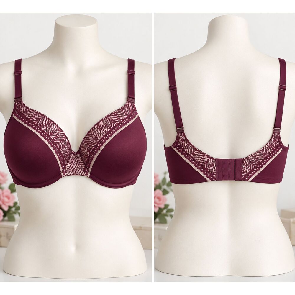 Victoria’s Secret Body By Victoria 34DDD Burgundy Lace Perfect Shape Bra